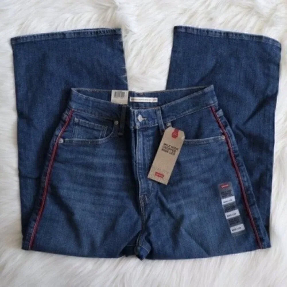 NWT Levis Mile High Rise Blue Wash Wide Leg Cropped Denim Jeans Size 29